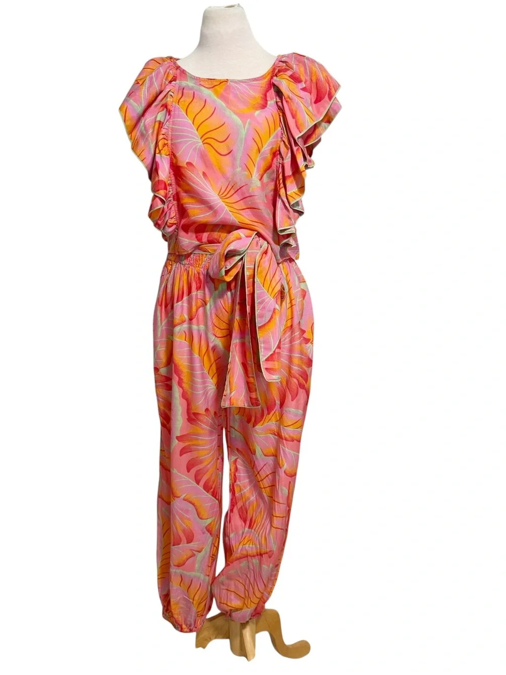 FARM Rio Bright Forest Frilled Top and Smocked Waist Pants RARE SET Size Small